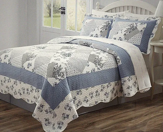 3 PCS Bedspread Coverlet Quilt Floral All Season Full Queen King Soft Brushed