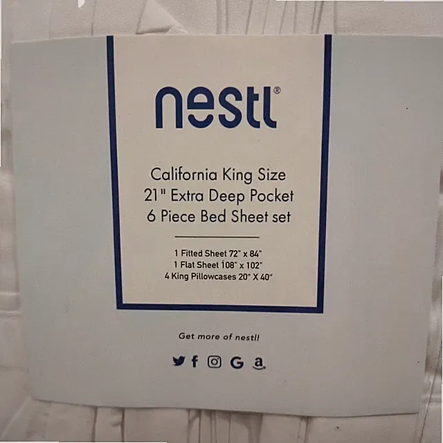 Bed Sheets KING SIZE NESTL 21" EXTRA DEEP POCKET 6 PIECE BED SHEET SET WHITE