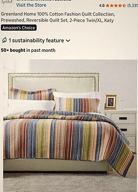 Greenland Home Fashions 100% Cotton Fashion Quilt Collection, Prewashed, Reversb