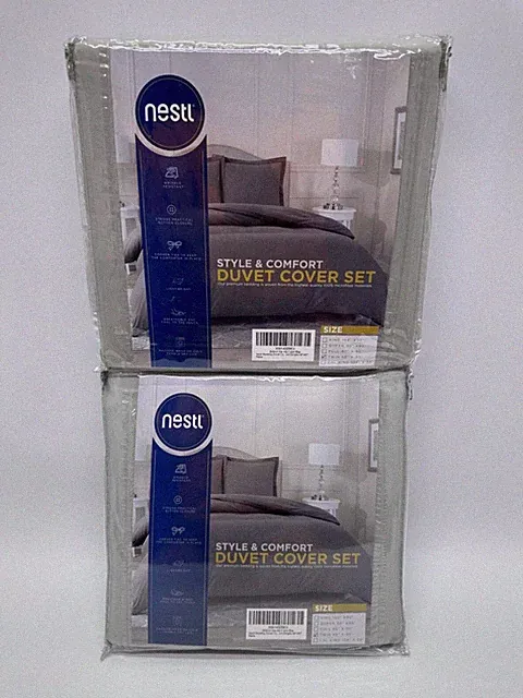 Lot of 2 NESTL Duvet Cover & 1 Pillow Sham Gray TWIN