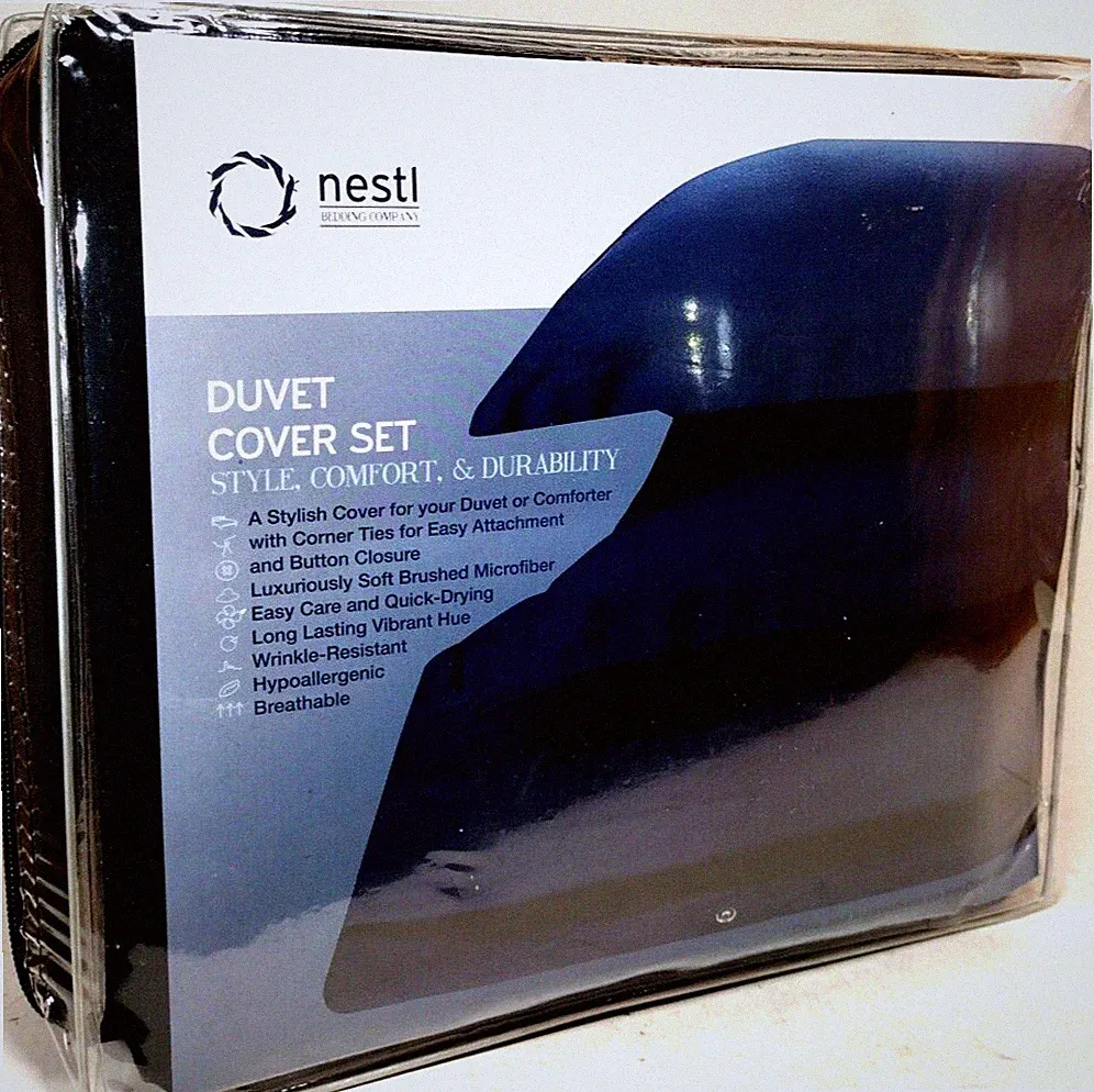 NESTL Bedding Company Duvet Cover Set with Pillow Shams Full Size Black