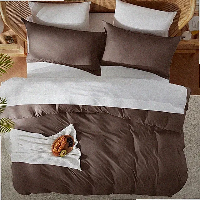 Nestl Brown King Size Duvet Cover with Button Closure and corner ties