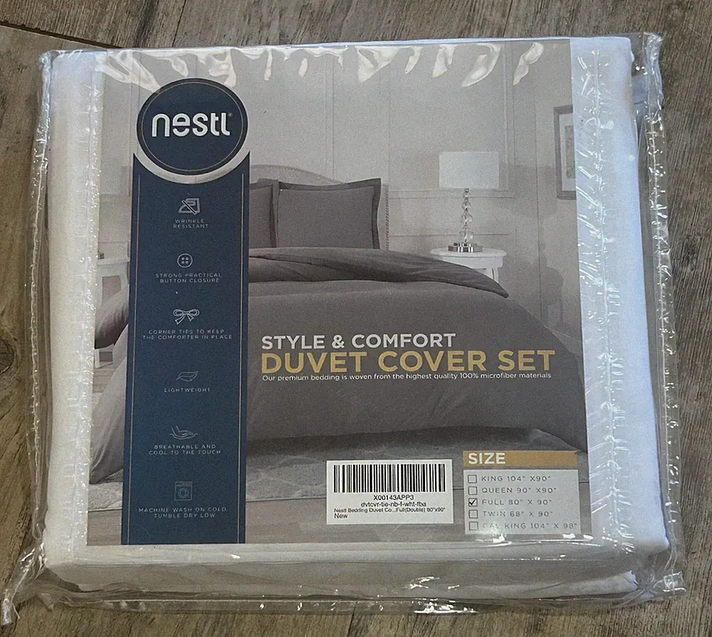 NESTL Duvet Cover Set Comfort Full Size Button Closure White Bedding Microfiber