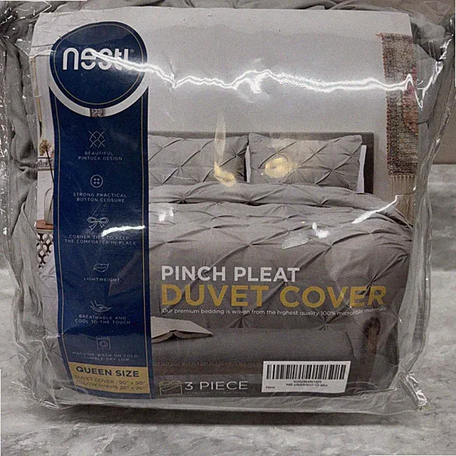 Nestl Pinch Pleat 3-piece Duvet Cover Set Gray Queen Size