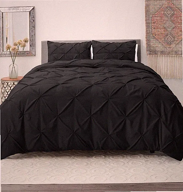 Nestl Pinch Pleat Duvet Cover Set Queen Black Button Closure NWT