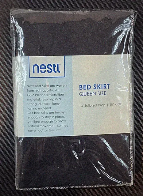 Nestl Queen 60”x80” Bed Skirt Black 14” Tailored Drop