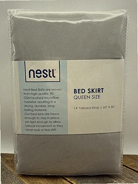 Nestl Queen Bed Skirt 60” X 80” Lt. Gray Brushed Microfiber 14” Tailored Drop ￼