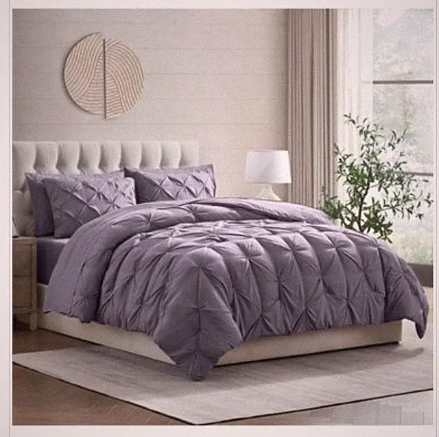 Nestl Queen Comforter Set 7 Piece - Pinch Pleated Comforters Queen Purple
