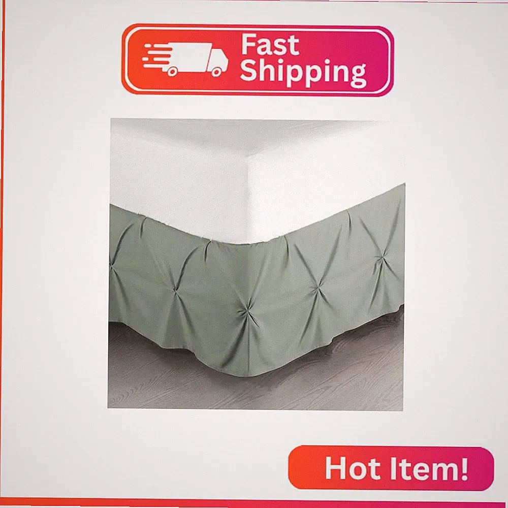Nestl Sage Green Bed Skirt Cal King Size, Pinch Pleat Cal King Bed Skirt, 14" In