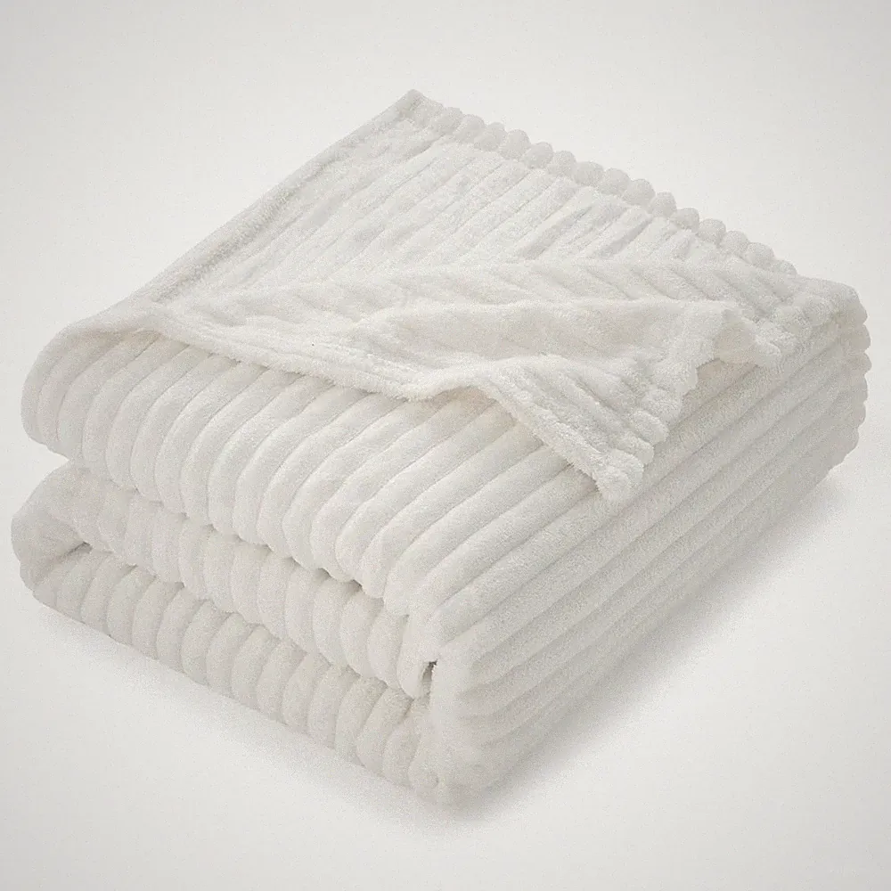 Nestl White Throw Blanket for Couch, Lightweight Cut Plush Cozy Blanket, Fuzzy