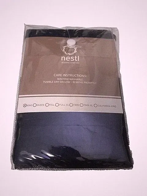 NIP Nestl NAVY BLUE Microfiber King Bed Skirt DOBBY STRIPED Bedroom Accent