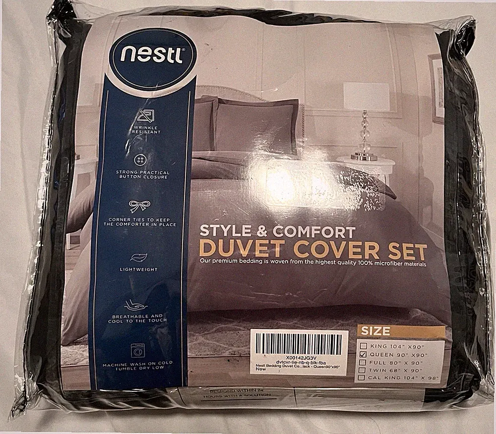NWT Nestl Bedding Duvet Cover Set Black (3 Piece) QUEEN