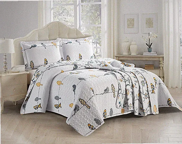 Oversize Ayat Birds Lightweight 3PC Printed Bed Quilt Set