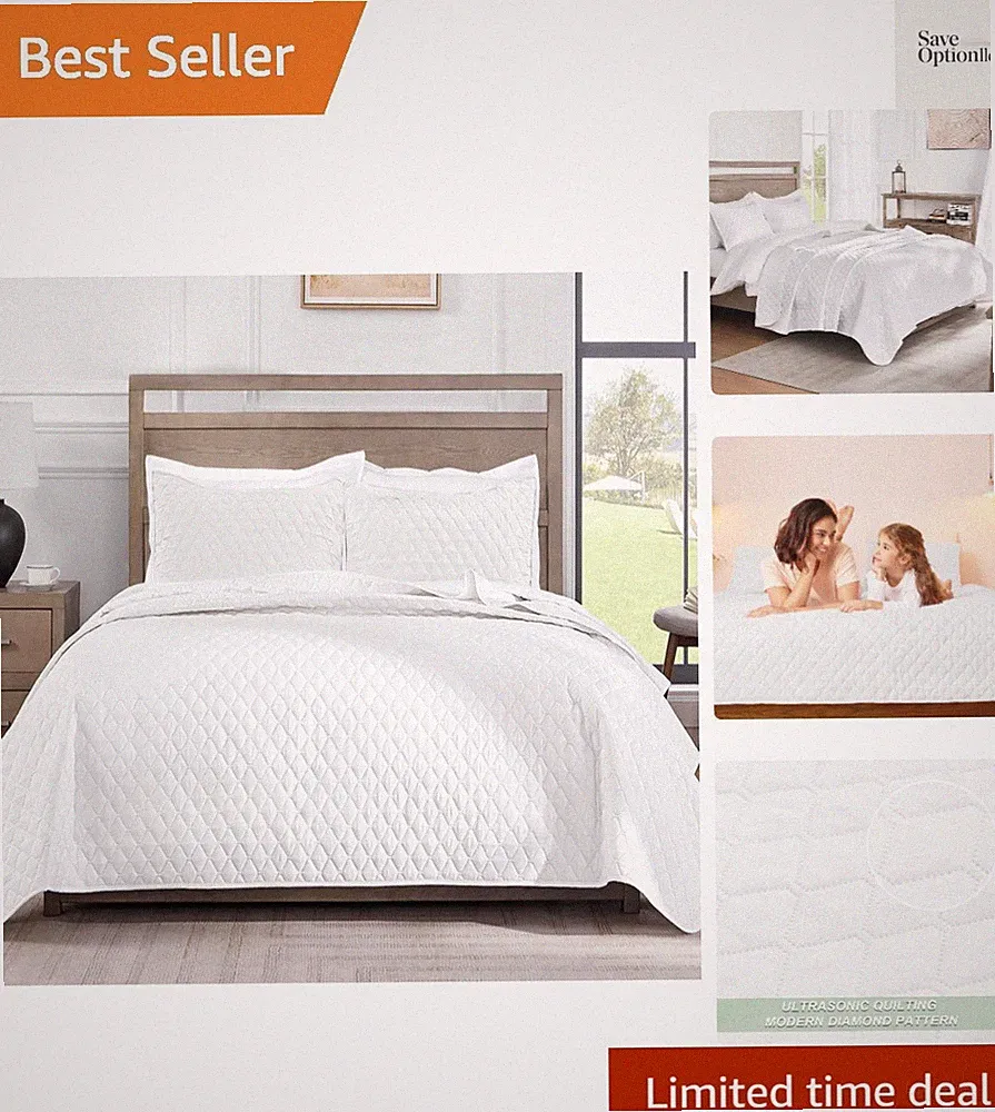 Reversible King Size Quilt Bedding Set with Pillow Shams, Lightweight Quilts...
